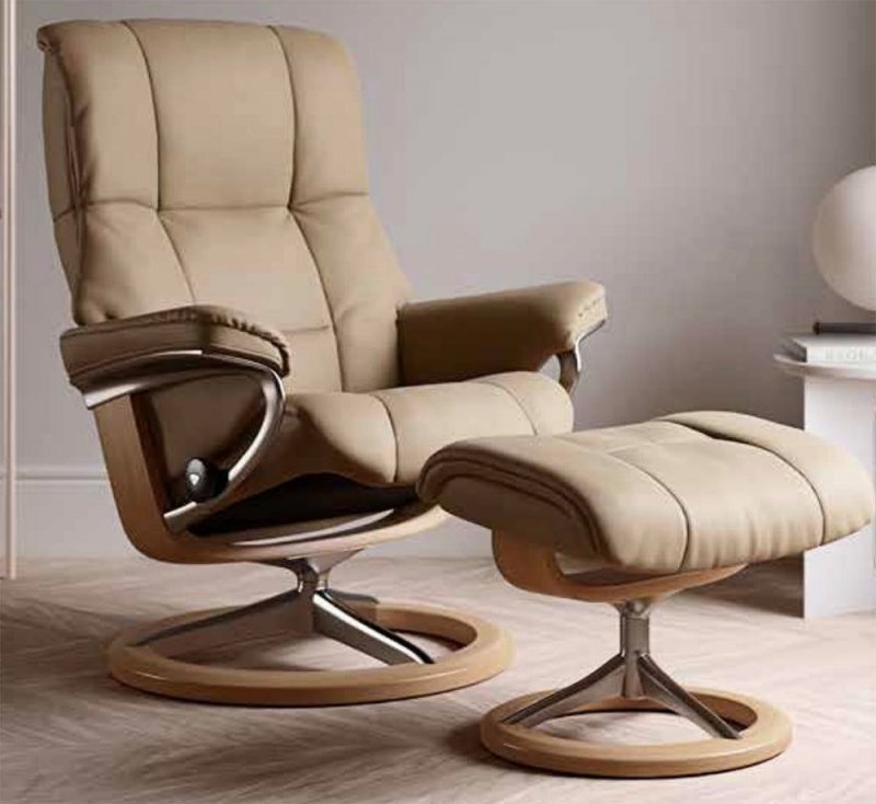 Stressless Stressless Quick Delivery Mayfair Medium Signature Base in Paloma Sand With An Oak Wood Base