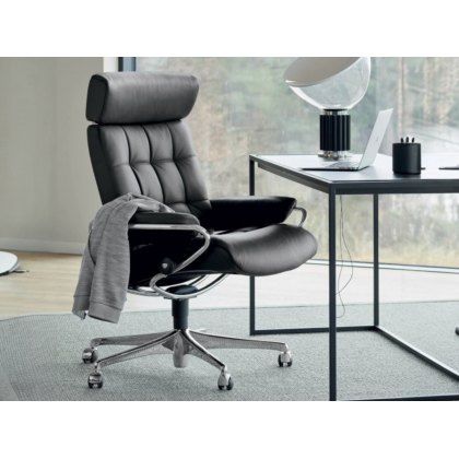 Quick Ship Stressless London Office Chair With Adjustable Headrest in Paloma Black Quick Ship Stressless London Office Chair With Adjustable Headrest in Paloma Black