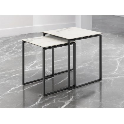 Oblo White Ceramic Nest of 2 Tables Oblo White Ceramic Nest of 2 Tables