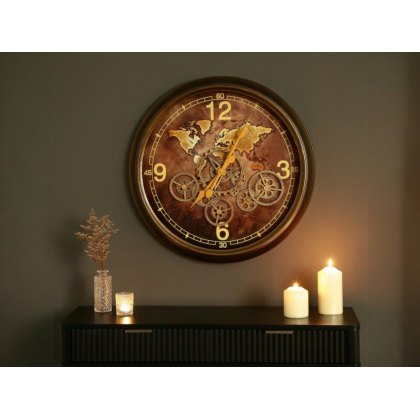 62cm Coffee Brown Gears Wall Clock 62cm Coffee Brown Gears Wall Clock