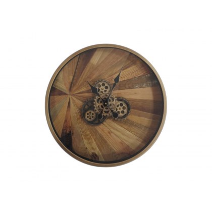 60cm Natural Wood Gears Wall Clock