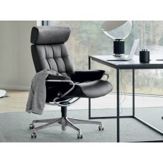 Quick Ship Stressless London Office Chair With Adjustable Headrest in Paloma Black