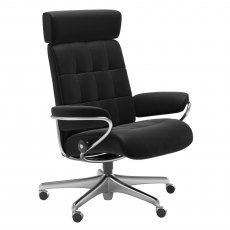 Quick Ship Stressless London Office Chair With Adjustable Headrest in Paloma Black