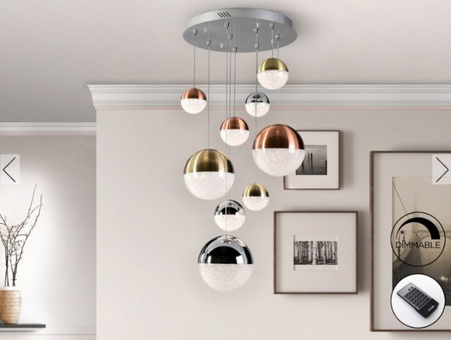 Beadle Crome Interiors Globe 9 Lamp Dimmable Ceiling Light