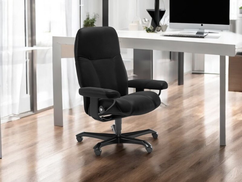 Stressless Stressless Quick Delivery Consul Office Medium Chair in Batick Black
