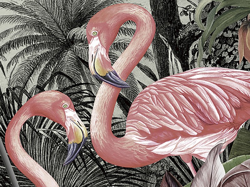 Tropical Pink Flamingo Wall Clock Silent Non Ticking Battery Operated Round PVC Clock Easy to Read Decoration for Living Room Office Bedroom並行輸入