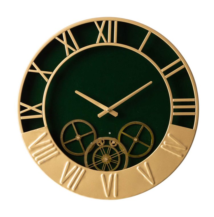 Beadle Crome Interiors Special Offers Dark Green and Gold Metal Gears Wall Clock