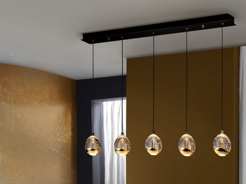 Beadle Crome Interiors Catania Gold and Black 5 in A Row Pendant Light
