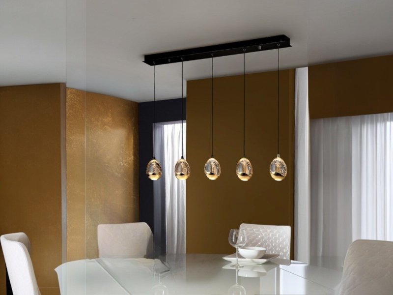 Beadle Crome Interiors Catania Gold and Black 5 in A Row Pendant Light