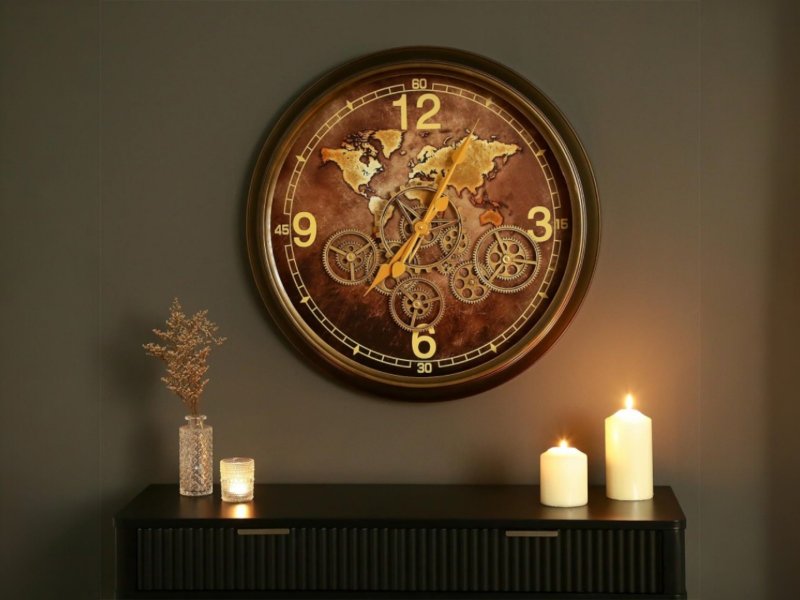 Beadle Crome Interiors Special Offers 62cm Coffee Brown Gears Wall Clock