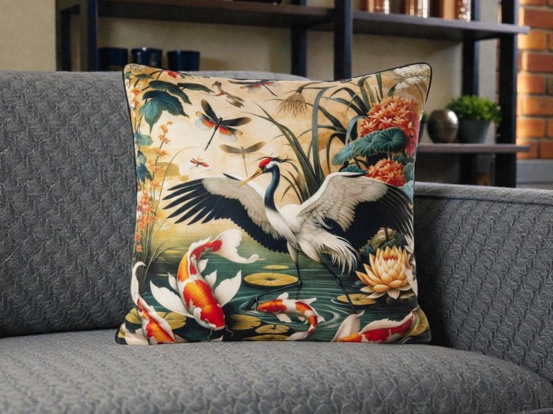 Beadle Crome Interiors Special Offers Orient 2 Birds and Koi Pond Cushion